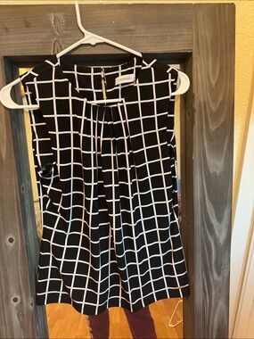 Calvin Klein Black and White Windowpane Sleeveless Top Dress